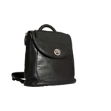 black leather button flap backpack