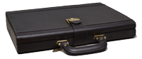 dark chocolate leather attache case with double thumbwheel combination lock