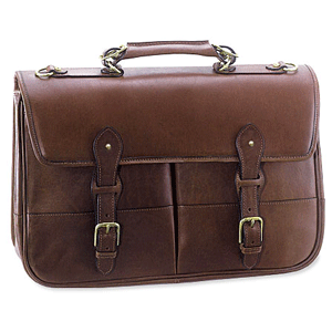 Old English leather brief bag with buckled straps