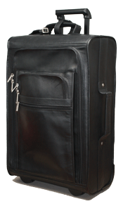black Vaqueta leather rolling carry on case