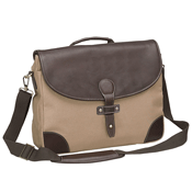 buckled canvas messenger bag with leather trim