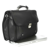 black leather double gusset flap briefcase
