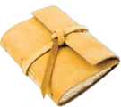 honey-colored leather pocket journal with wrap tie