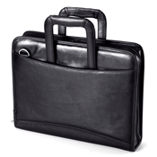glossy black leather portfolio briefcase with ring binder