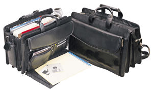open and closed views of soft black leather laptop case