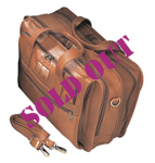 tan leather briefcase w "sold out" overprint