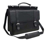 flapover leather briefcase with buckled straps