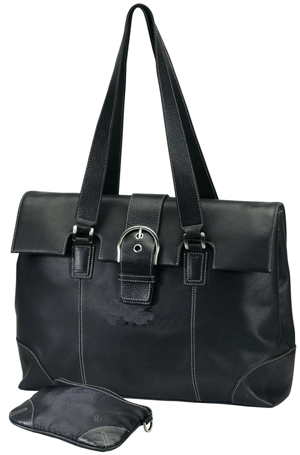 black Napa leather laptop tote