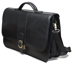 black leather classic flapover brief bag