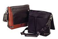 Leather Trim Vertical Messenger Bag