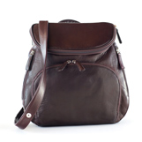 brandy-colored leather backpack
