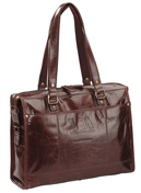 brown glazed leather tote