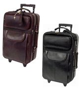 black and brown leather wheeled carryon bags
