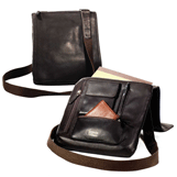 brown leather European-style flat messenger bag