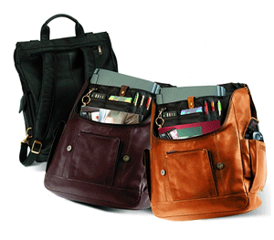 black, brown and tan leather backpacks