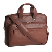 soft brandy-colored leather under arm portfolio with shoulder strap